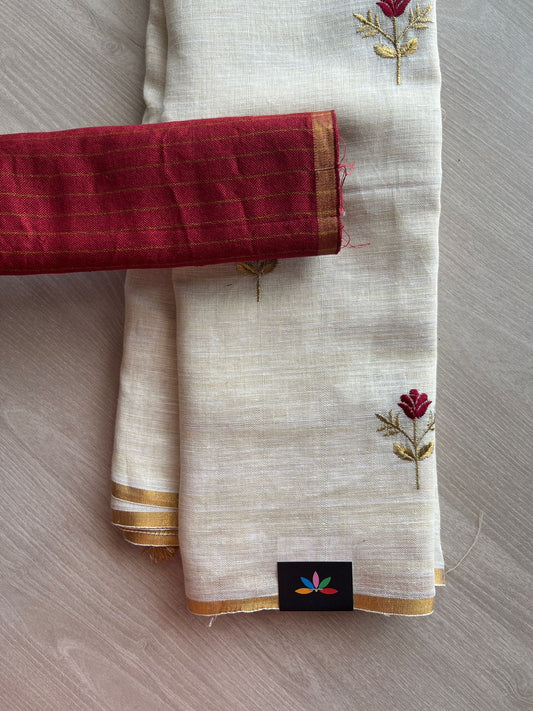 Exclusive Embroidered Linen Saree - 24137- 24139