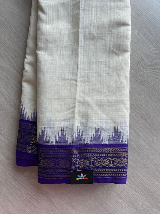 Kuppadam Border Handspun and Handwoven Kora Cotton Saree -24157