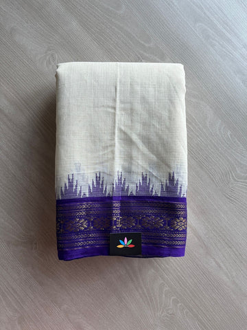 Kuppadam Border Handspun and Handwoven Kora Cotton Saree -24157