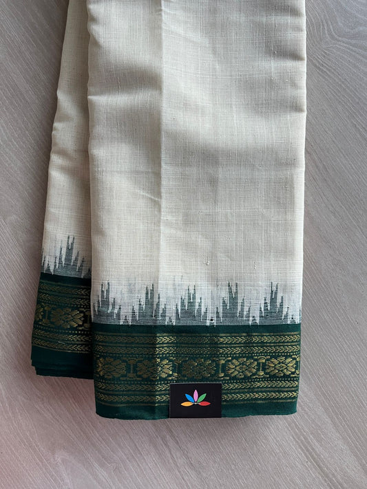 Kuppadam Border Handspun and Handwoven Kora Cotton Saree -24158