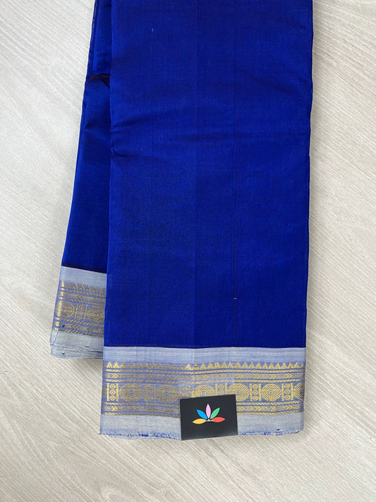 Royal Blue Silk Cotton Saree with Grey Blue Rudraksham Border -24162