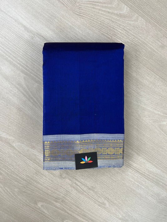 Royal Blue Silk Cotton Saree with Grey Blue Rudraksham Border -24162