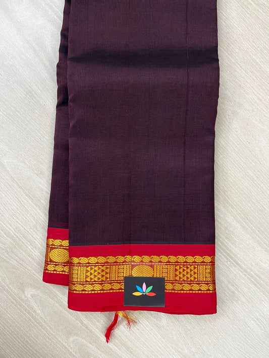 Deep Wine Silk Cotton Saree with Red Border-24166