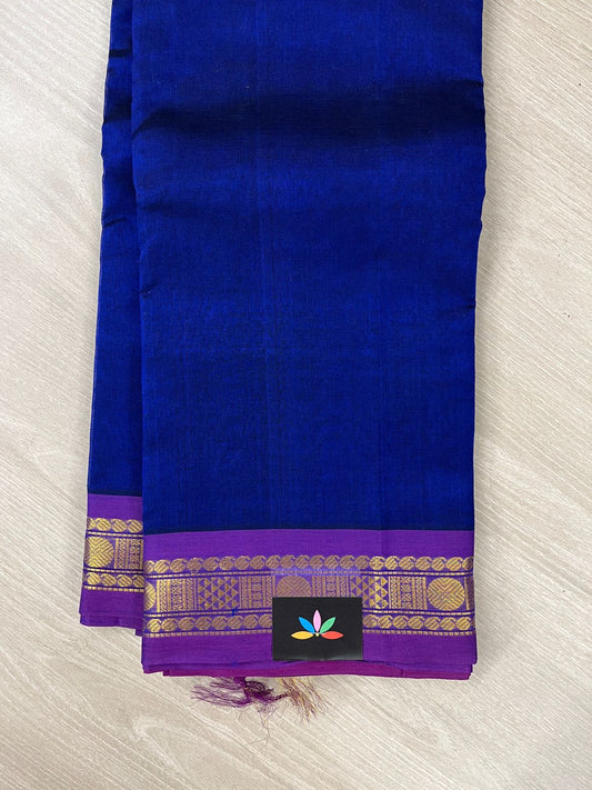 Royal Blue Silk Cotton Saree with Purple Border -24167