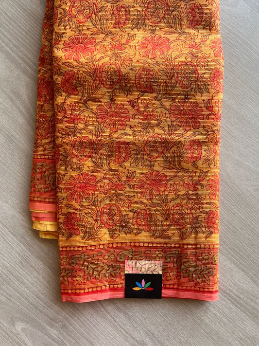 Hand Block Printed Kota Doria Saree -24176