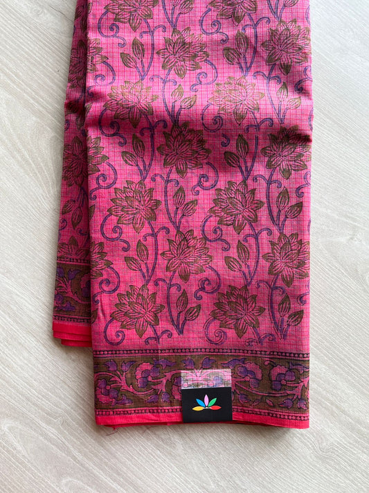 Hand Block Printed Kota Doria Saree -24177