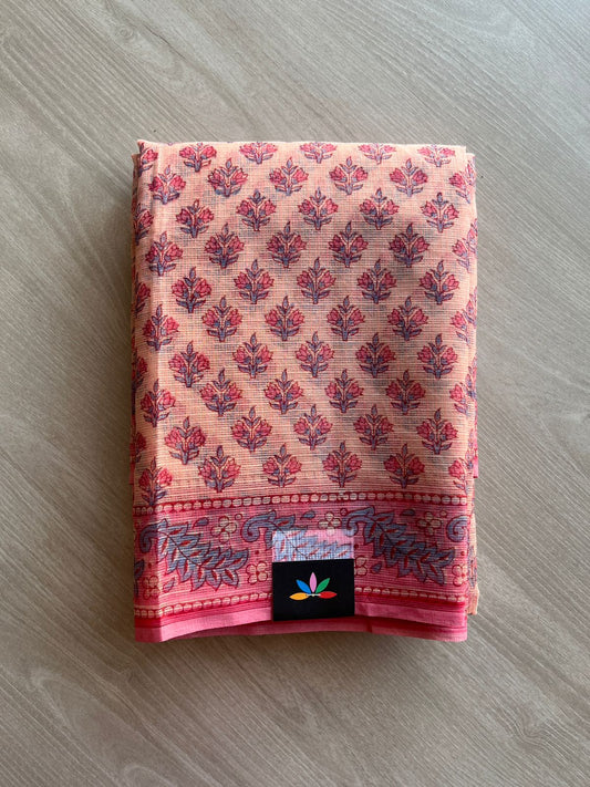 Hand Block Printed Kota Doria Saree -24178