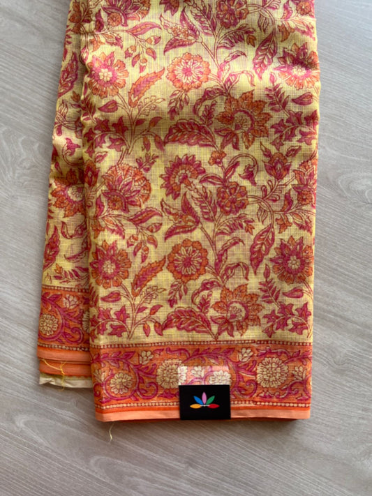 Hand Block Printed Kota Doria Saree -24180