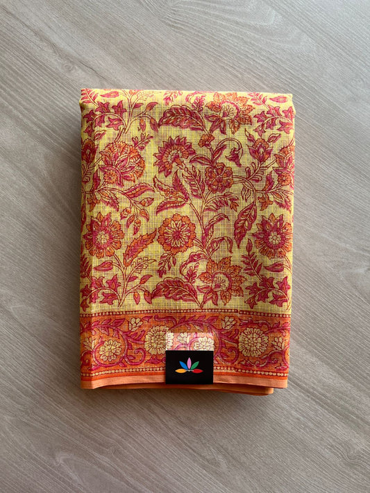 Hand Block Printed Kota Doria Saree -24180