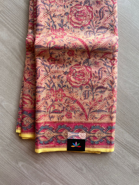 Hand Block Printed Kota Doria Saree -24181