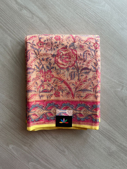 Hand Block Printed Kota Doria Saree -24181