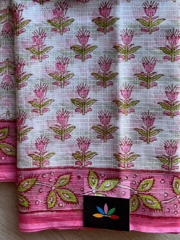Hand Block Printed Kota Doria Saree -24190