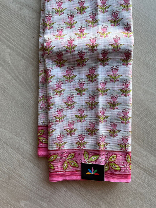 Hand Block Printed Kota Doria Saree -24190