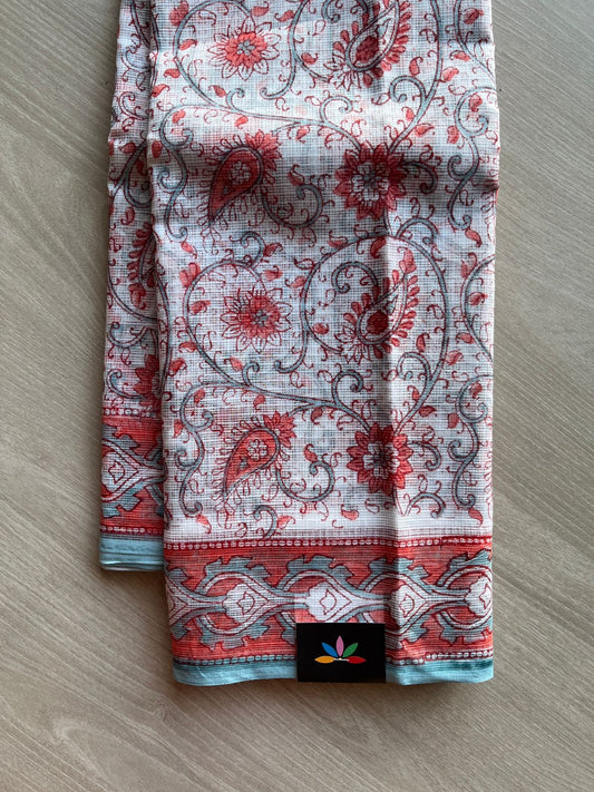 Hand Block Printed Kota Doria Saree -24196