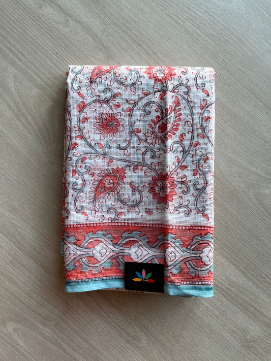 Hand Block Printed Kota Doria Saree -24196