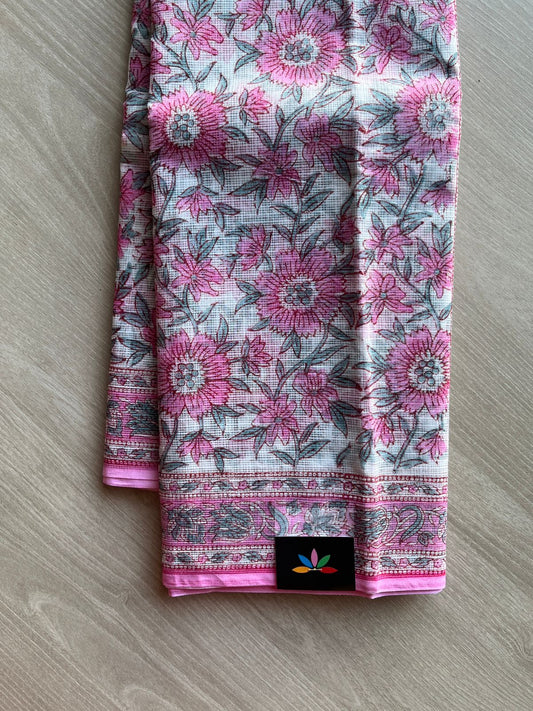 Hand Block Printed Kota Doria Saree -24197