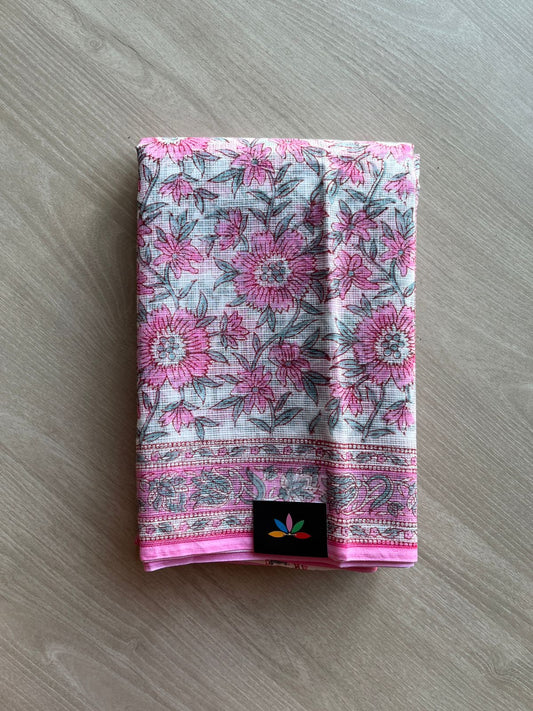 Hand Block Printed Kota Doria Saree -24197