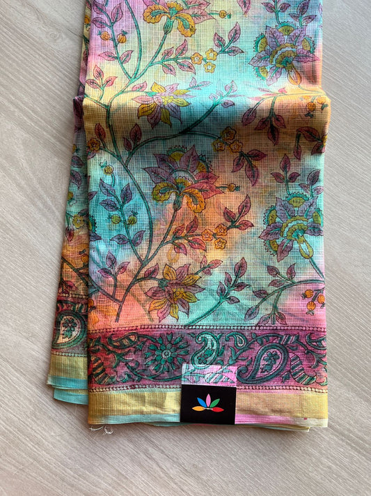 Hand Block Printed Multi Colour Kota Silk Saree-24200