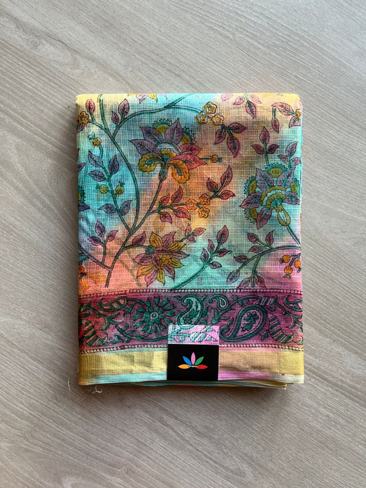 Hand Block Printed Multi Colour Kota Silk Saree-24200
