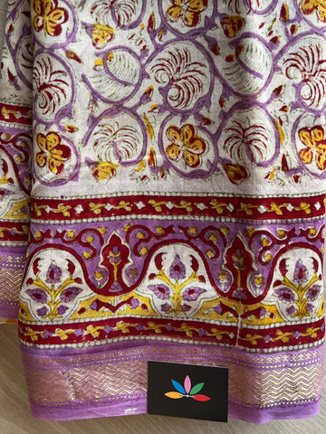 Floral Printed Chanderi Cotton Silk Saree with Traditional Zari Border-24371