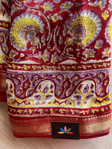 Floral Printed Chanderi Cotton Silk Saree with Traditional Zari Border-24376