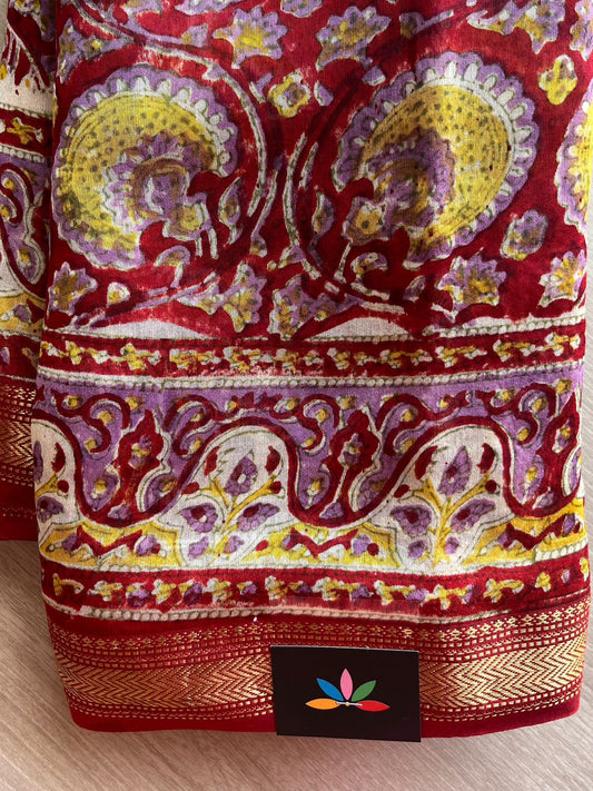 Floral Printed Chanderi Cotton Silk Saree with Traditional Zari Border-24376