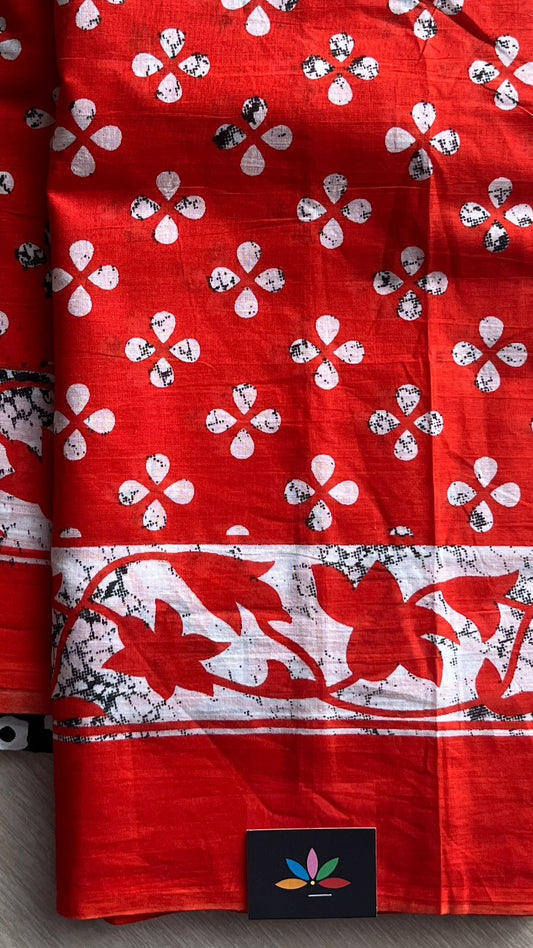 Orange Screen Printed Mul Cotton Saree -24450