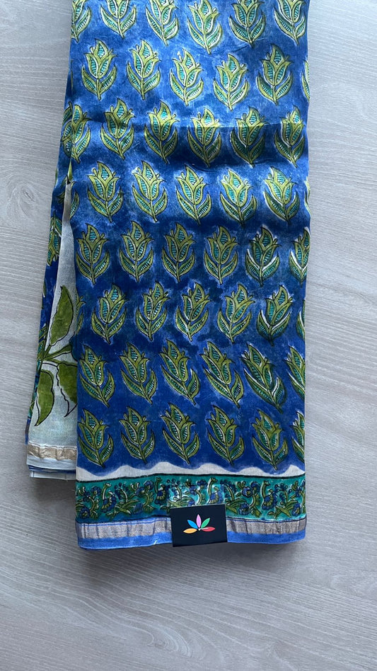 Handblock Printed Chanderi Cotton Silk Saree -24493-24494