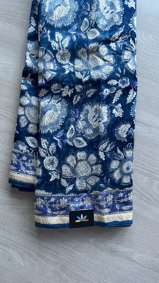 Handblock Printed Chanderi Cotton Silk Saree -24497-24498