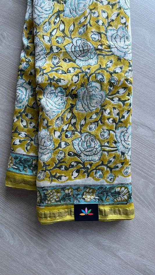 Handblock Printed Chanderi Cotton Silk Saree -24504