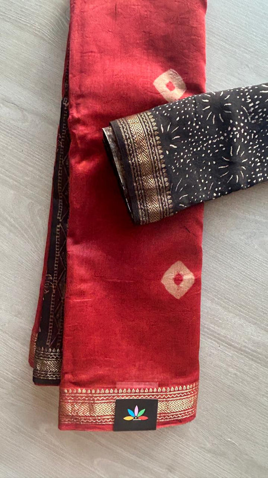 Chanderi Silk Cotton Saree with Ajrakh Pallu -24522-24523