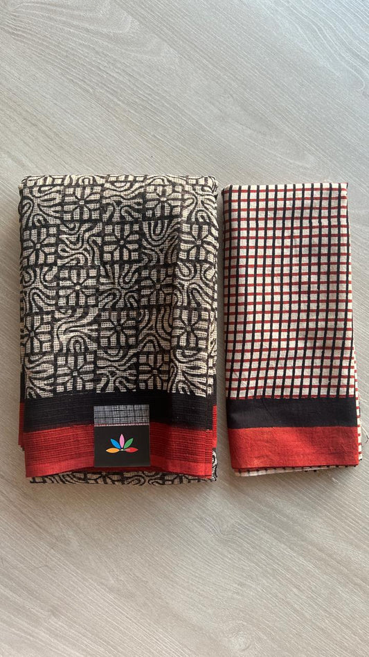 Handblock Printed Kota Doria Saree -24532-24533