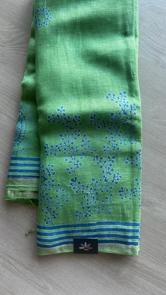 Designer Handblock Printed Fine Linen Saree-24535