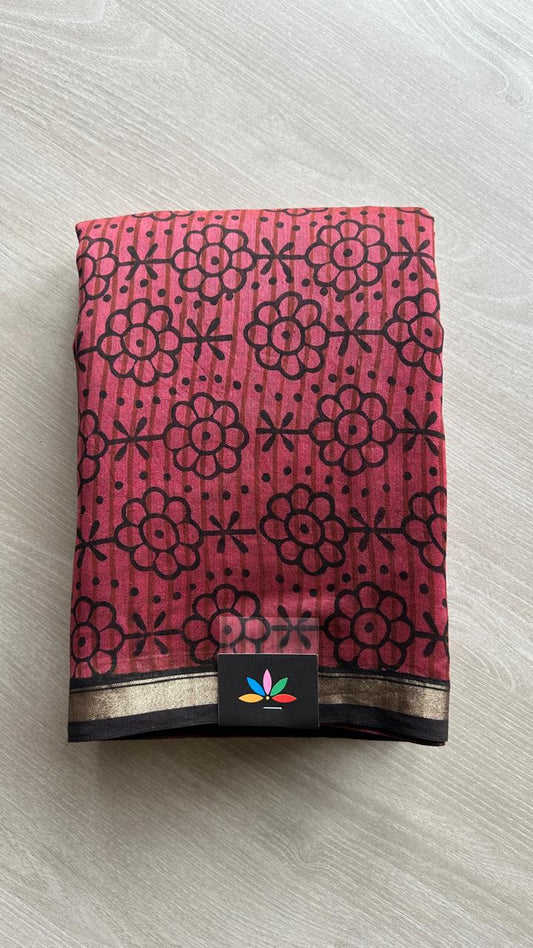 Handblock Printed Chanderi Cotton Silk Saree -24585