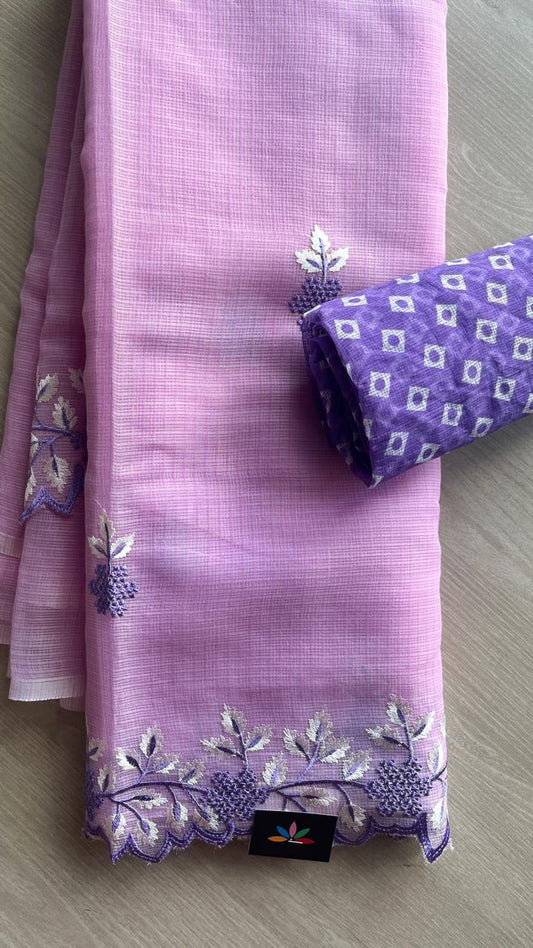 Cutwork Border Embroidered Kota Saree with Blouse-24622