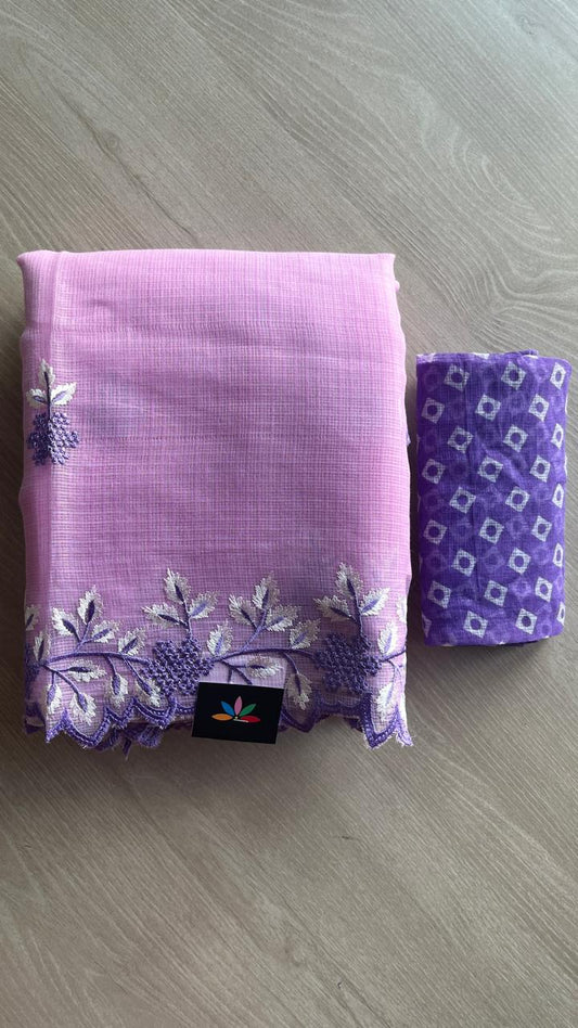 Cutwork Border Embroidered Kota Saree with Blouse-24622