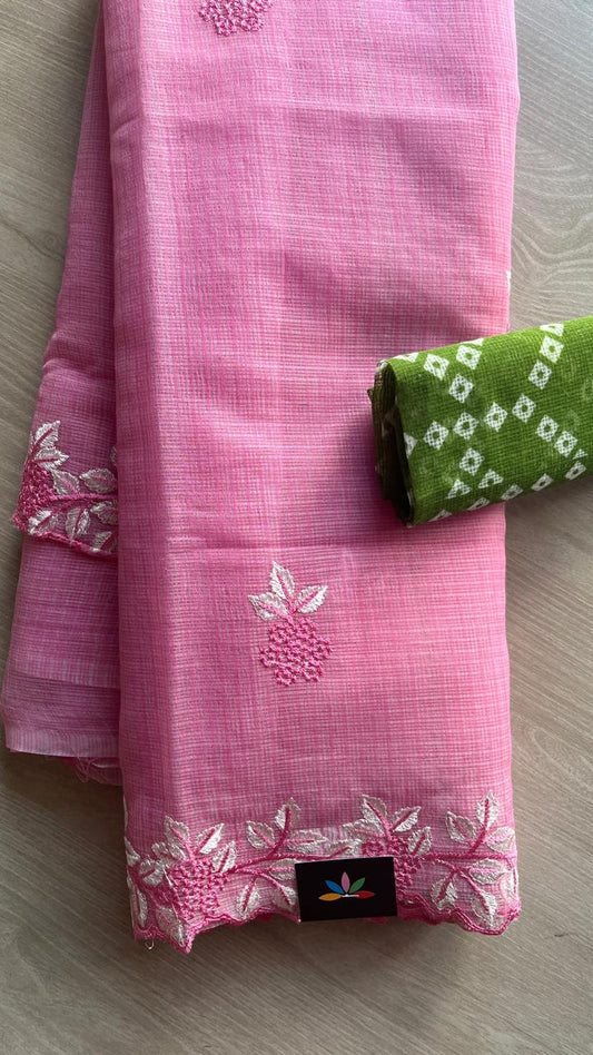 Cutwork Border Embroidered Kota Saree with Blouse-24623