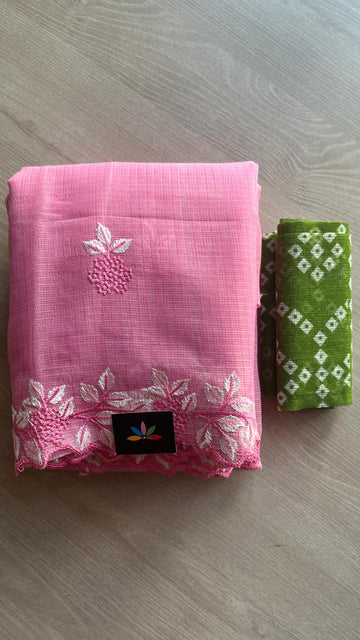 Cutwork Border Embroidered Kota Saree with Blouse-24623