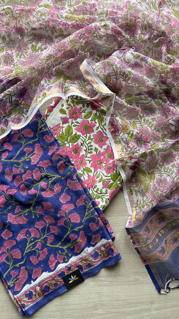 Hand Block Printed Cotton Suit with Kota Duppata -24657-24658