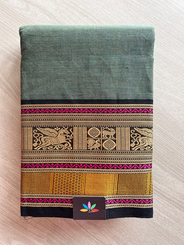 Grey Saree with Black Big Border Chettinad Cotton Saree- 24687