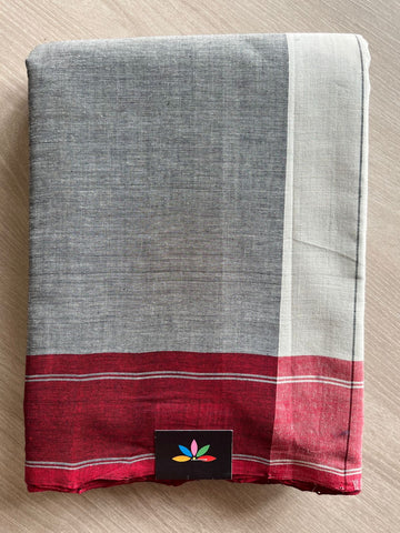 Battleship Gray Simple Handloom Cotton Saree-24808