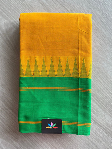 Mustard Yellow Temple Border Handloom Korvai Chettinad Cotton Saree -24926