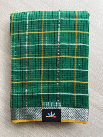 Bottle Green Checked Missing checks Handloom Mangalagiri Cotton Saree -24992