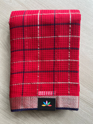 Scarlet Shade Checked Missing checks Handloom Mangalagiri Cotton Saree -24998