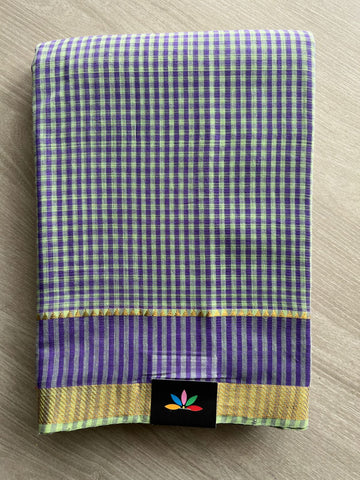 Medium Purple & Light Green Handwoven Zari Border Mangalagiri Cotton Saree-25002