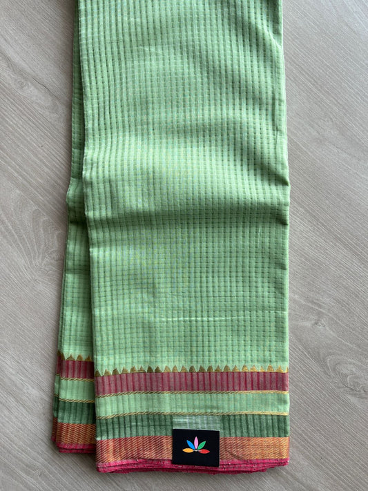 Handwoven Godavari Border Missing Checks Mangalagiri Cotton Saree-25020