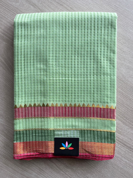 Handwoven Godavari Border Missing Checks Mangalagiri Cotton Saree-25020