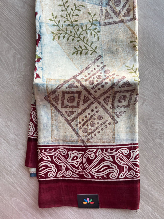 Handcrafted Geometric Design Light Weight Mulberry Silk Saree -25075