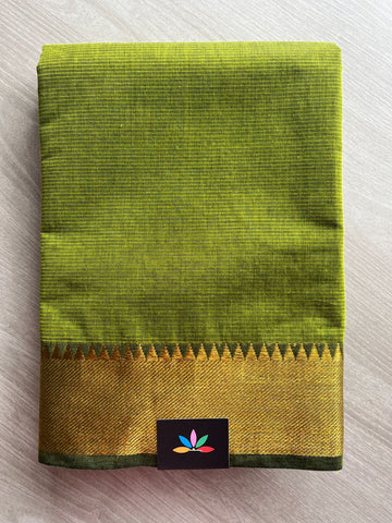 Double Tone (Olive Green/Light Green) Zari Border Cotton Saree -25101