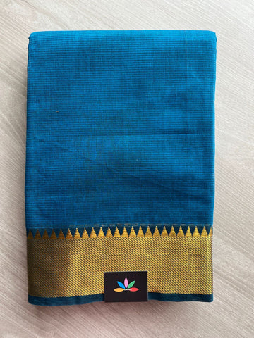 Double Tone (Peacock Teal/Deep Teal) Zari Border Cotton Saree -25102